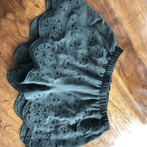 Ladies Olive Green Laser Cutout Shorts